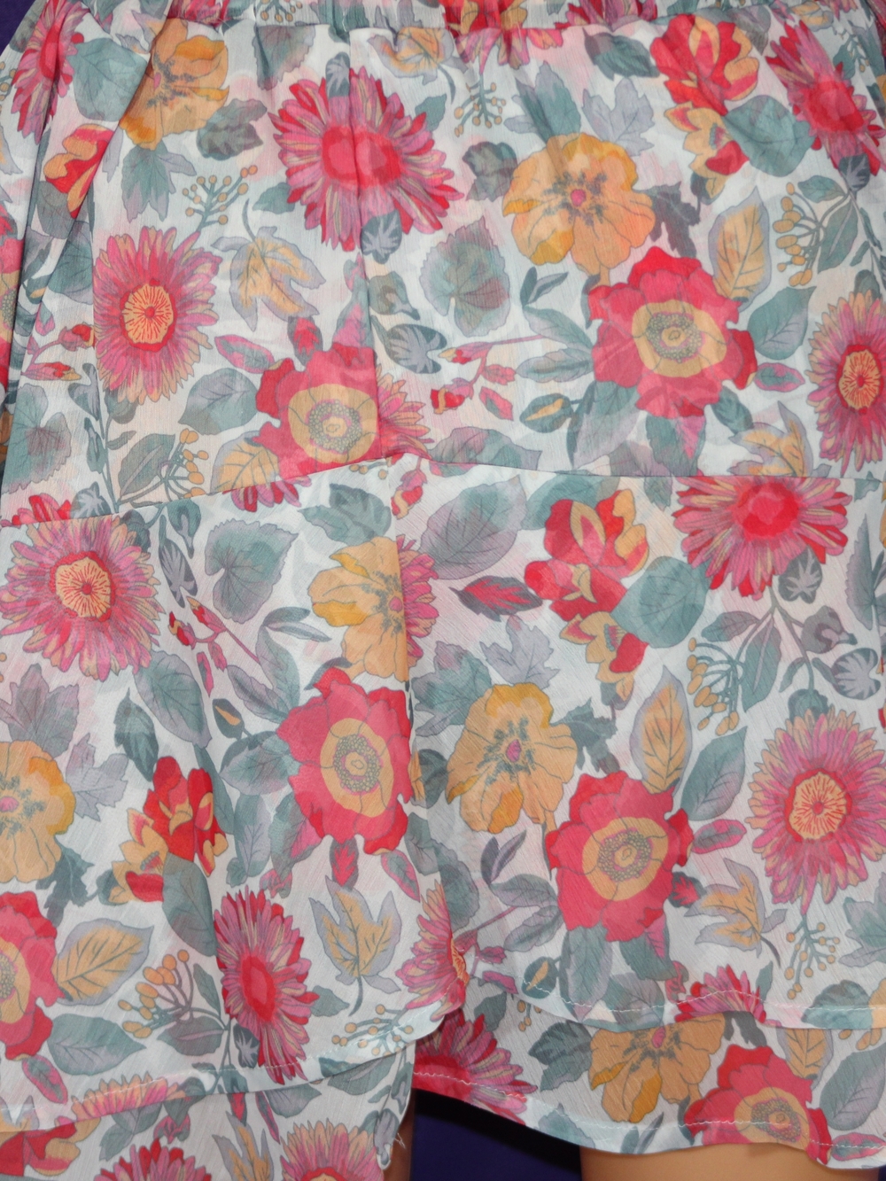 Floral Tiered Mini Skirt in Coral, Yellow & Sage